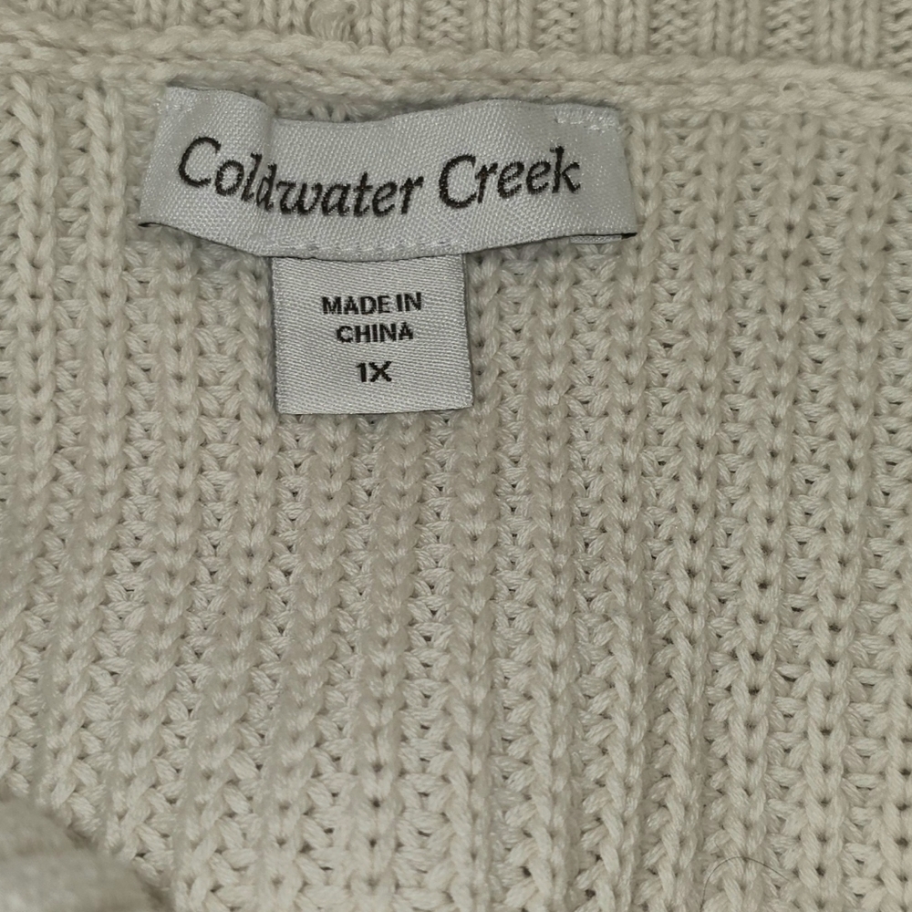 Coldwater Creek 1X Heavy Ribbed Cotton Poncho Cape Sweater Cream - Picture 8 of 9